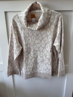 Ruby Rd Beige Ivory Leopard Print Cowl Neck Sweater Size L